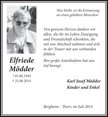 Anzeige von Elfriede Mödder von  Sonntags-Post 
