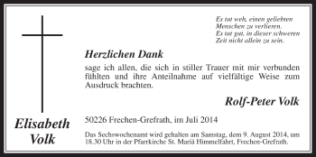 Anzeige von Elisabetha Volk von  Wochenende 