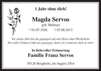 Anzeige von Magda Servos von  Werbepost 