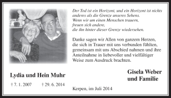 Anzeige von Lydia und Hein Muhr von  Werbepost 