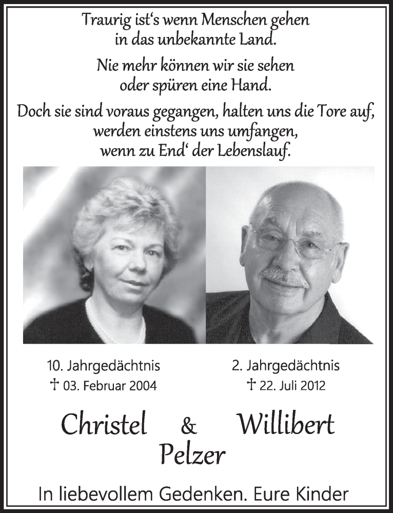  Traueranzeige für Willibert Pelzer vom 26.07.2014 aus  Sonntags-Post 