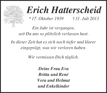 Anzeige von Erich Hatterscheid von  Kölner Wochenspiegel 