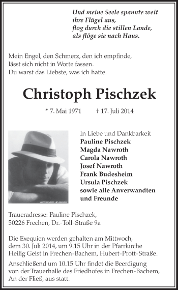 Anzeige von Christoph Pischzek von  Sonntags-Post 