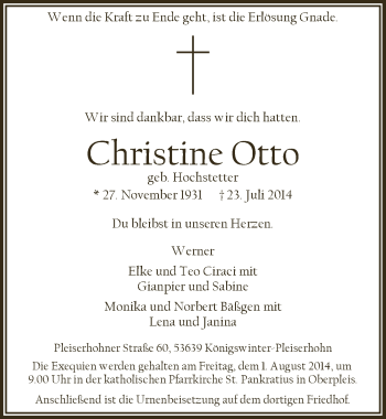 Anzeige von Christine Otto von  Extra Blatt 