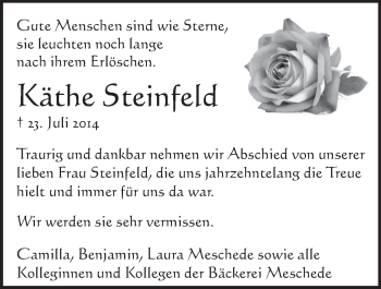 Anzeige von Käthe Steinfeid von  Schlossbote/Werbekurier 