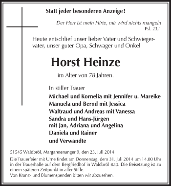 Anzeige von Horst Heinze von  Lokalanzeiger 