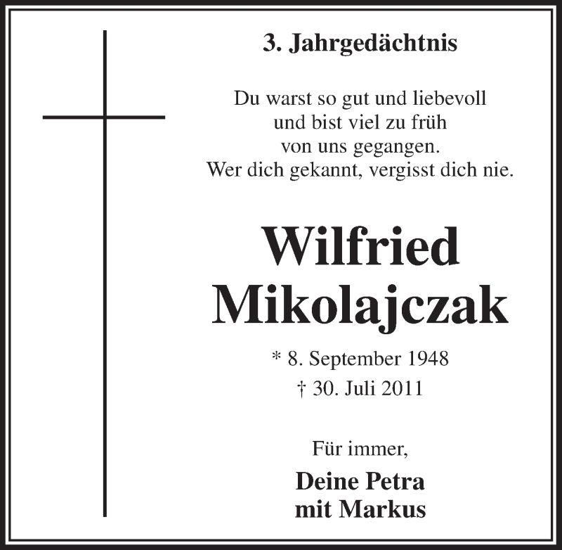  Traueranzeige für Wilfried Mikolajczak vom 30.07.2014 aus  Extra Blatt 
