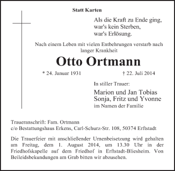 Anzeige von Otto Ortmann von  Werbepost 
