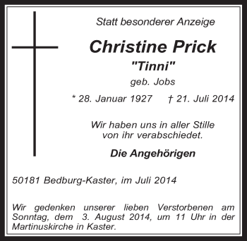 Anzeige von Christine Prick von  Werbepost 