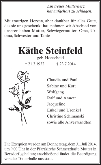Anzeige von Käthe Steinfeld von  Schlossbote/Werbekurier 