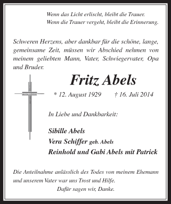 Anzeige von Fritz Abels von  Werbepost 