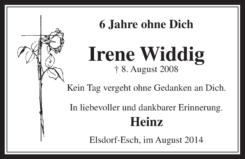  Traueranzeige für Irene Widdig vom 06.08.2014 aus  Werbepost 