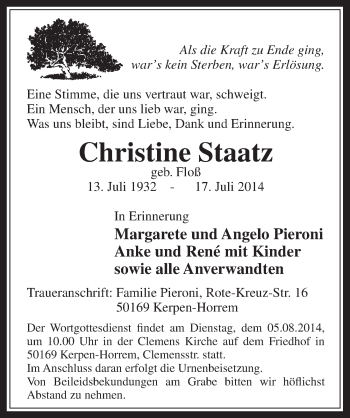 Anzeige von Christine Staatz von  Werbepost 