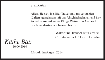 Anzeige von Käthe Bätz von  Bergisches Handelsblatt 