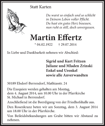 Anzeige von Martin Effertz von  Sonntags-Post 