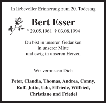 Anzeige von Bert Esser von  Werbepost 
