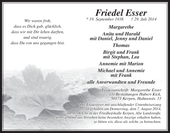 Anzeige von Friedel Esser von  Werbepost 