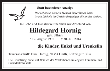Anzeige von Hildegard Hornig von  Wochenende 