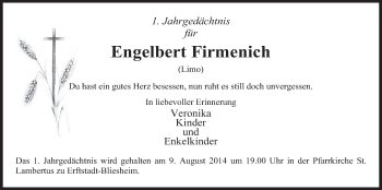 Anzeige von Engelbert Firmenich von  Werbepost 