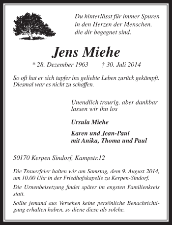 Anzeige von Jens Miehe von  Werbepost 