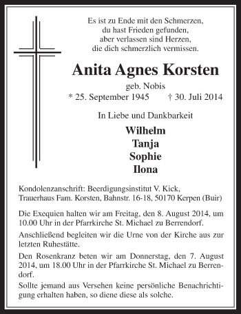 Anzeige von Anita Agnes Korsten von  Werbepost 