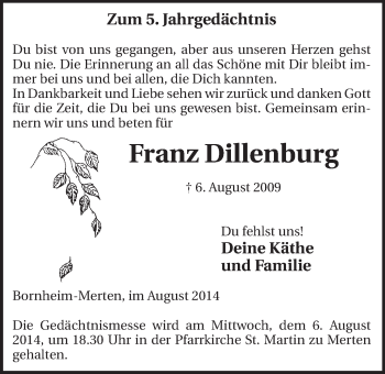 Anzeige von Franz Dillenburg von  Schlossbote/Werbekurier 