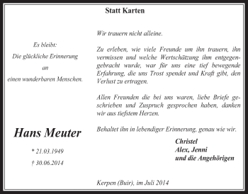 Anzeige von Hans Meuter von  Werbepost 