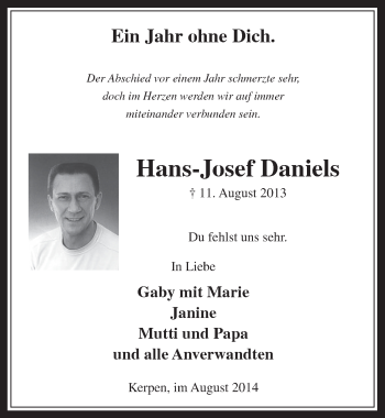 Anzeige von Hans-Josef Daniels von  Werbepost 