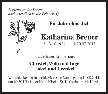 Anzeige von Katharina Breuer von  Wochenende 