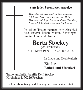 Anzeige von Berta Stockey von  Wochenende 