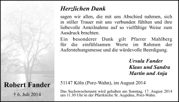 Anzeige von Robert Fander von  Kölner Wochenspiegel 