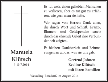 Anzeige von Manuela Klütsch von  Schlossbote/Werbekurier 