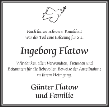 Anzeige von Ingeborg Flatow von  Kölner Wochenspiegel 