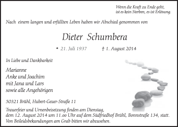 Anzeige von Dieter Schumbera von  Schlossbote/Werbekurier 