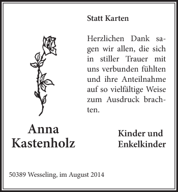 Anzeige von Anna Kastenholz von  Schlossbote/Werbekurier 