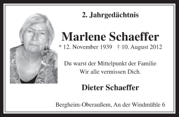 Anzeige von Marlene Schaeffer von  Werbepost 