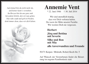 Anzeige von Annemie Vent von  Werbepost 