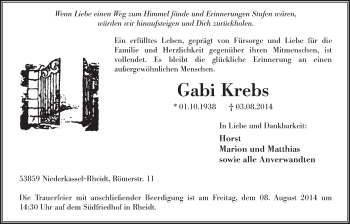 Anzeige von Gabi Krebs von  Extra Blatt 