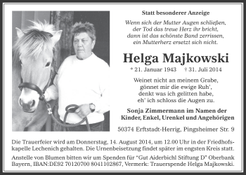 Anzeige von Helga Majkowski von  Werbepost 