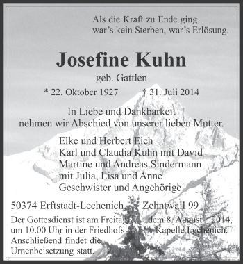 Anzeige von Josefine Kuhn von  Werbepost 