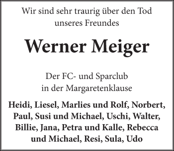 Anzeige von Werner Meiger von  Schlossbote/Werbekurier 