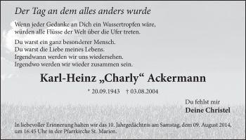 Anzeige von Karl-Heinz  Ackermann von  Schlossbote/Werbekurier 