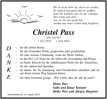 Anzeige von Christel Pass von  Lokalanzeiger 