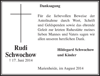 Anzeige von Rudi Schwochow von  Anzeigen Echo 