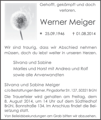 Anzeige von Werner Meiger von  Schlossbote/Werbekurier 