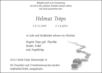 Anzeige von Helmut Tröps von  Schlossbote/Werbekurier 