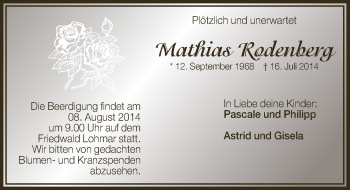 Anzeige von Mathias Rodenberg von  Bergisches Handelsblatt 