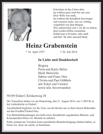 Anzeige von Heinz Grabenstein von  Werbepost 