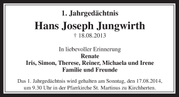 Anzeige von Hans Joseph Jungwirth von  Sonntags-Post 