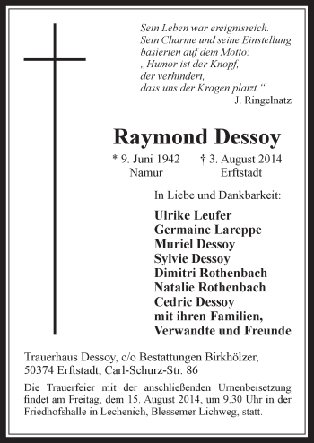 Anzeige von Raymond Dessoy von  Werbepost 